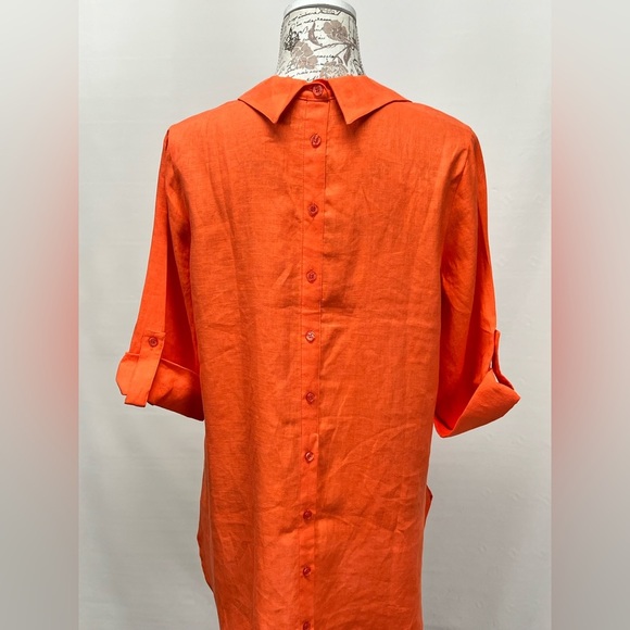 Soft Surroundings Orange 100% Linen Cuffed 3/4 Sleeve top size M - Picture 5 of 12